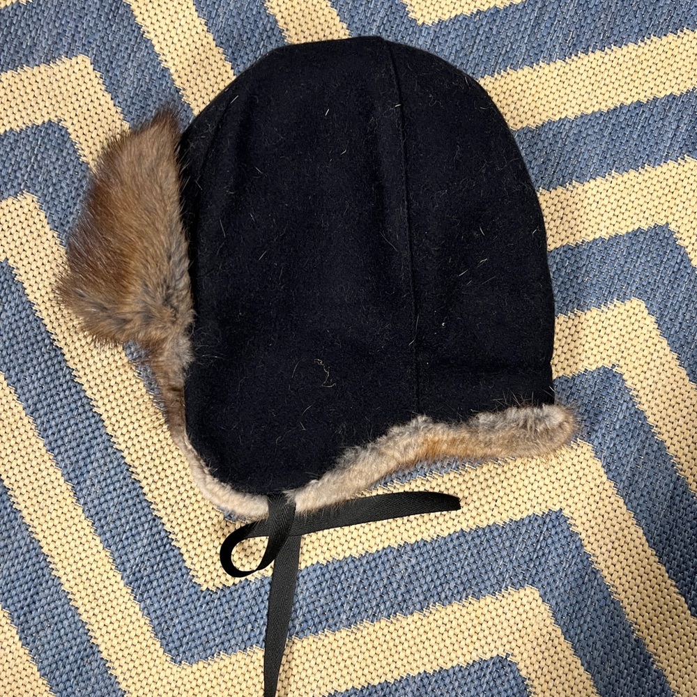 Black Wool Fur-Lined Winter Trapper Hat